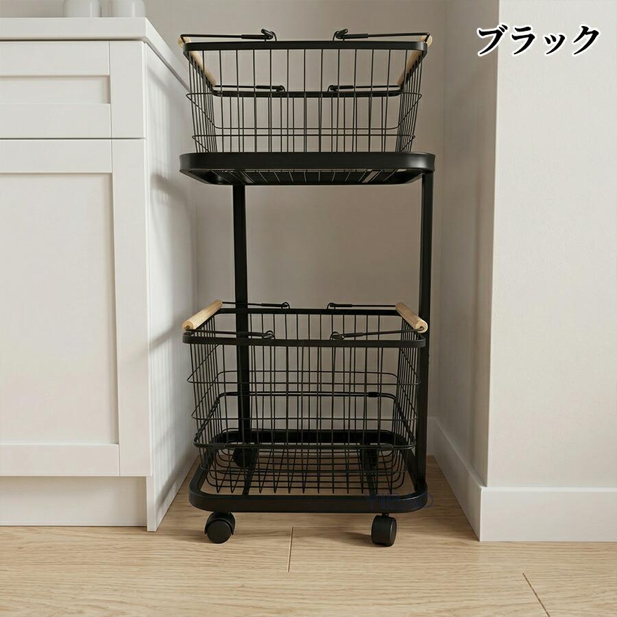 【即納】ランドリーバスケット キャスター付き 2段 収納ラック 洗濯かご ランドリー収納 洗濯物入れ バスケット スチール 大容量 持ち手付き ワゴン 脱衣かご |  | 02