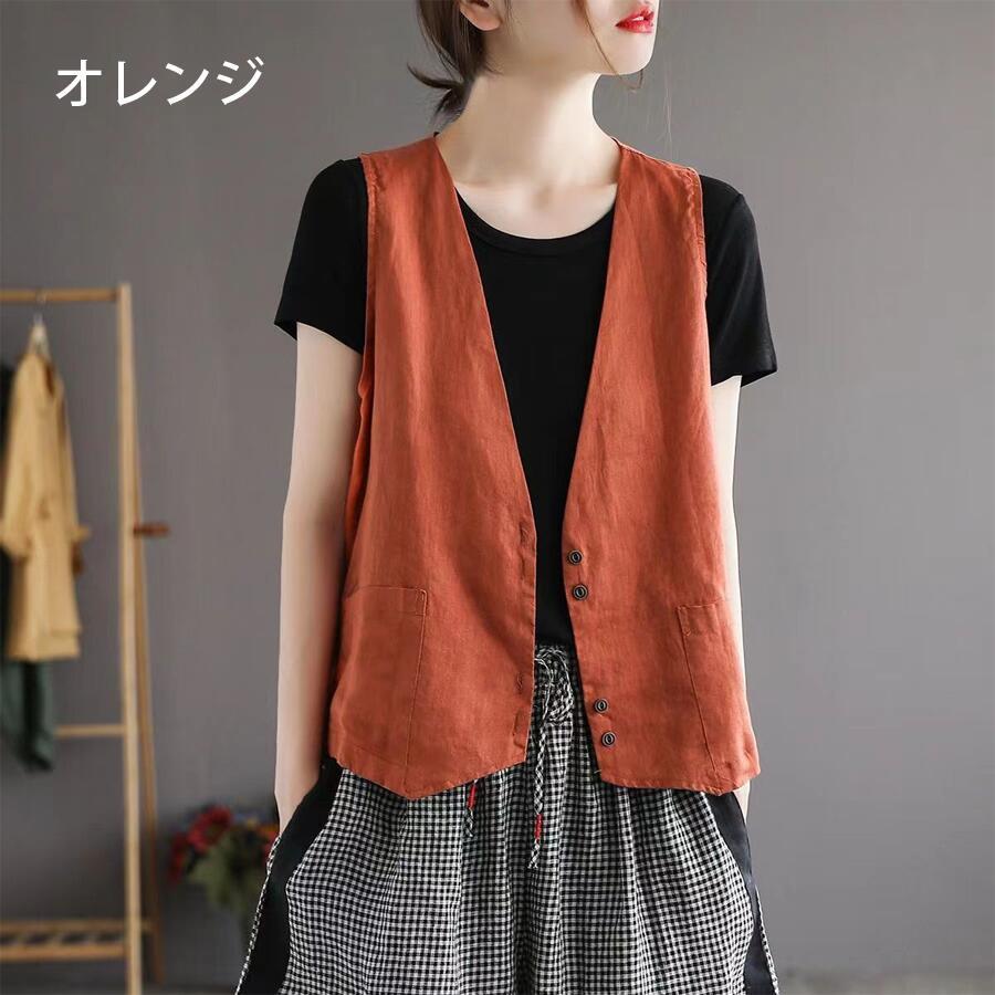 ベスト レディース 夏ジレ 前開き 綿麻風 薄手 綿麻ベスト 夏 ノースリーブ リネン カジュアルベスト Vネック トップス ジレベスト 羽織り 袖なし 大きいサイズ |  | 01