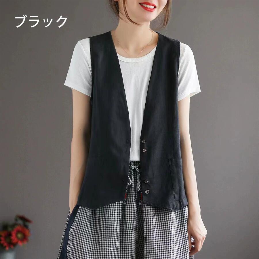 ベスト レディース 夏ジレ 前開き 綿麻風 薄手 綿麻ベスト 夏 ノースリーブ リネン カジュアルベスト Vネック トップス ジレベスト 羽織り 袖なし 大きいサイズ |  | 03