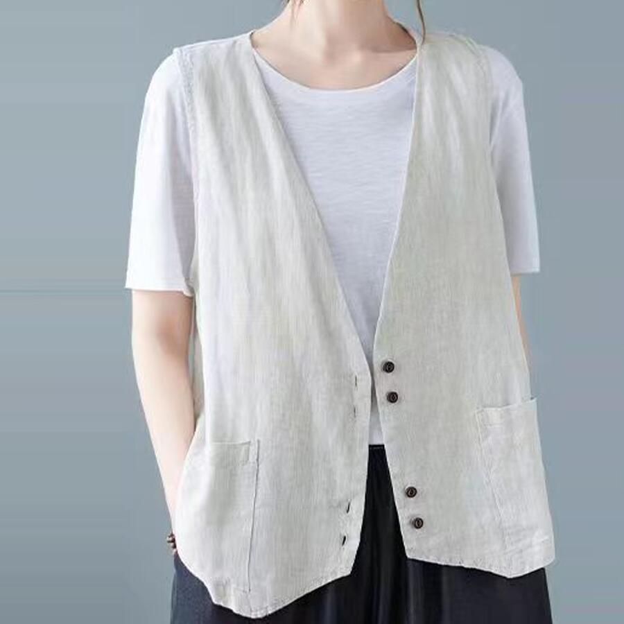 ベスト レディース 夏ジレ 前開き 綿麻風 薄手 綿麻ベスト 夏 ノースリーブ リネン カジュアルベスト Vネック トップス ジレベスト 羽織り 袖なし 大きいサイズ |  | 06