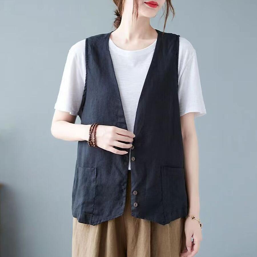 ベスト レディース 夏ジレ 前開き 綿麻風 薄手 綿麻ベスト 夏 ノースリーブ リネン カジュアルベスト Vネック トップス ジレベスト 羽織り 袖なし 大きいサイズ |  | 08