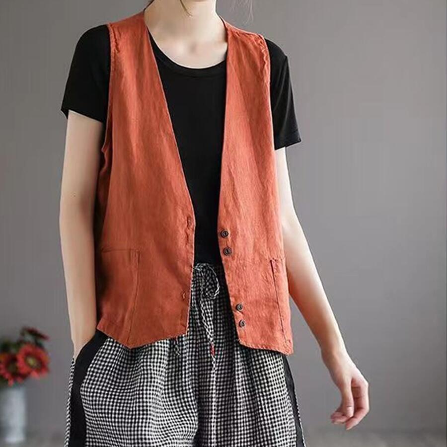 ベスト レディース 夏ジレ 前開き 綿麻風 薄手 綿麻ベスト 夏 ノースリーブ リネン カジュアルベスト Vネック トップス ジレベスト 羽織り 袖なし 大きいサイズ |  | 10