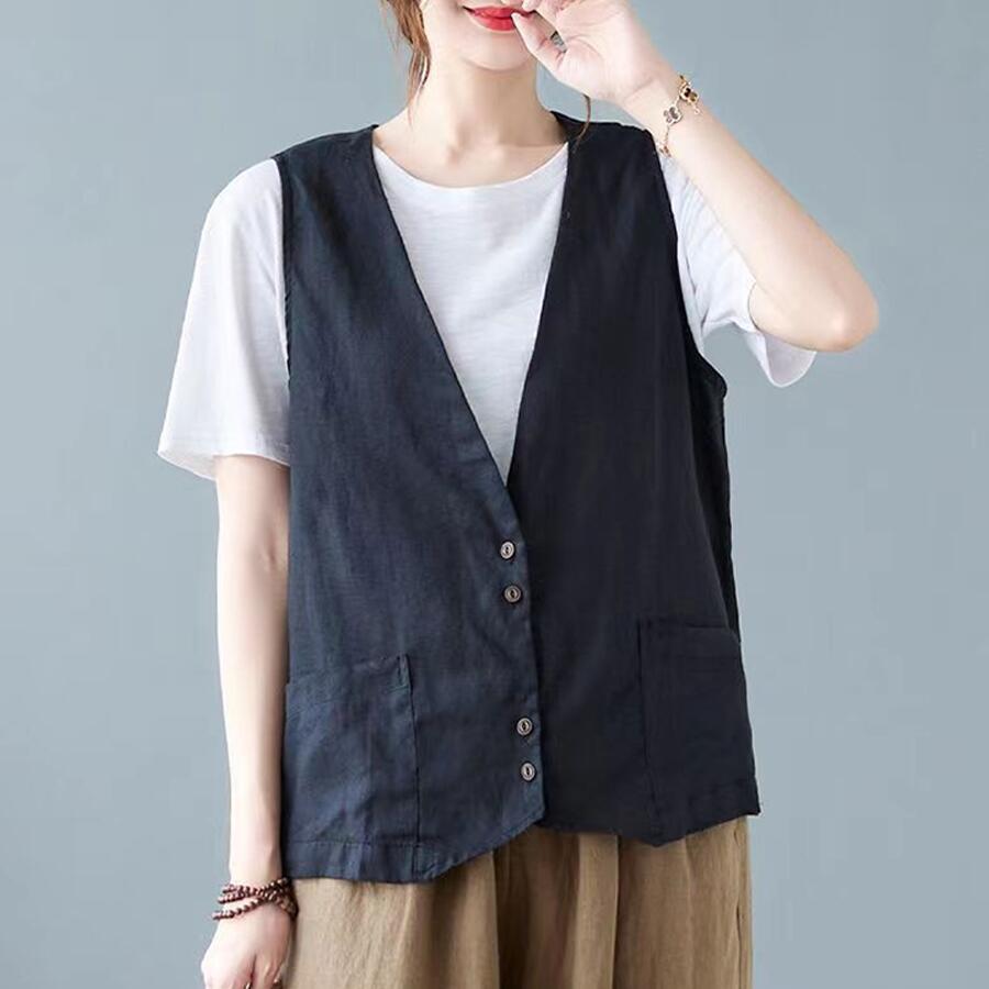 ベスト レディース 夏ジレ 前開き 綿麻風 薄手 綿麻ベスト 夏 ノースリーブ リネン カジュアルベスト Vネック トップス ジレベスト 羽織り 袖なし 大きいサイズ |  | 12