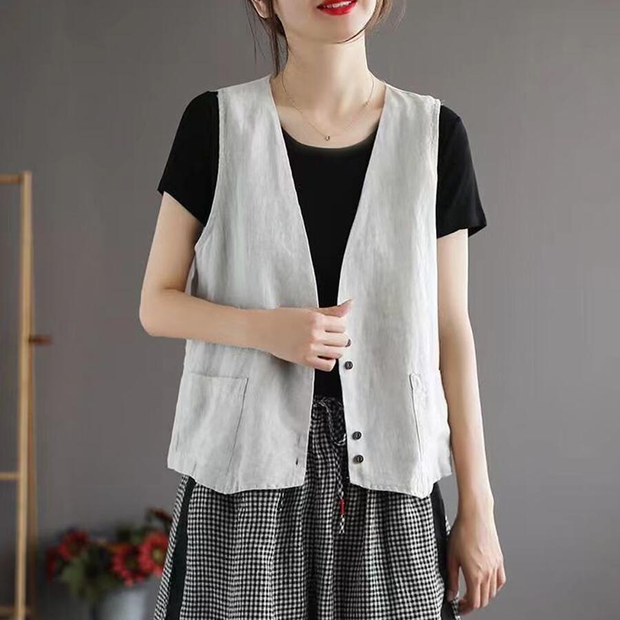 ベスト レディース 夏ジレ 前開き 綿麻風 薄手 綿麻ベスト 夏 ノースリーブ リネン カジュアルベスト Vネック トップス ジレベスト 羽織り 袖なし 大きいサイズ |  | 13