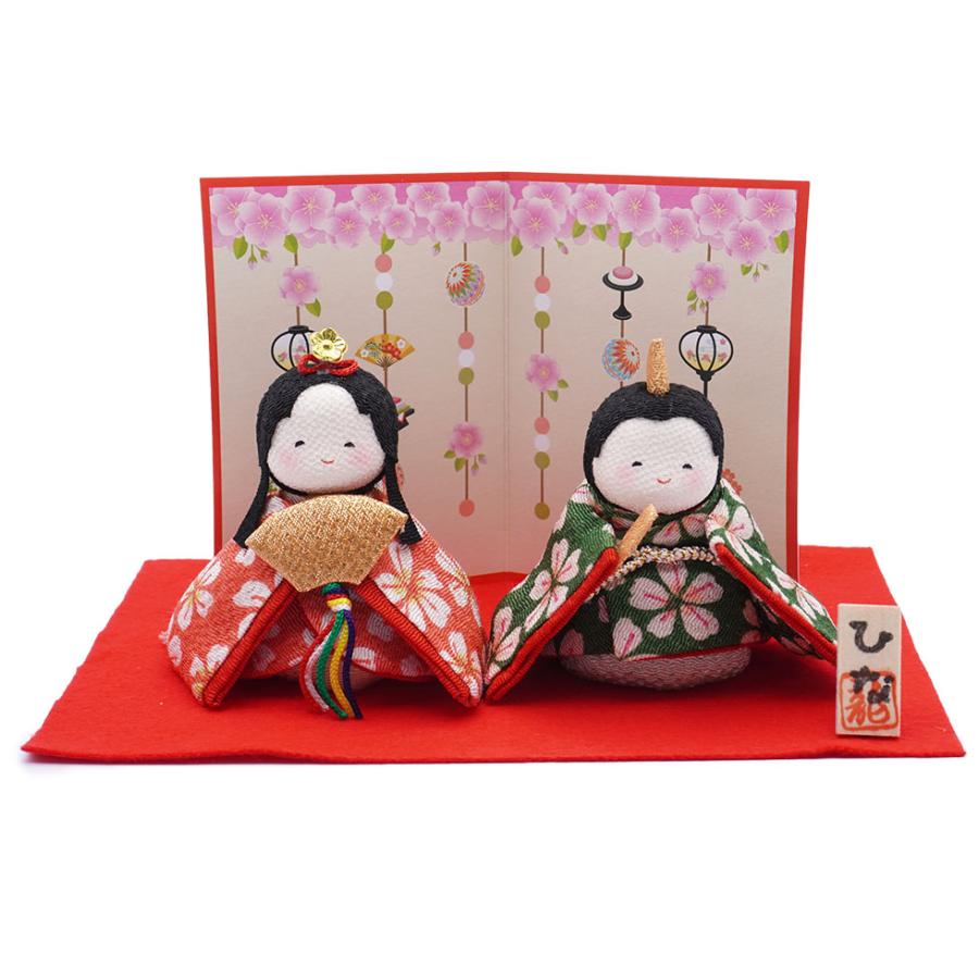 リュウコドウ（龍虎堂）ぽてりひな２人（桜）はんなり屏風付　和雑貨/雛人形/ひな人形/雛祭り/お雛様/コンパクト/置物/ちりめん | リュウコドウ | 01