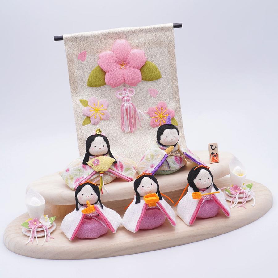 リュウコドウ（龍虎堂）ぽてりひな５人（麻の葉）木製台飾りセット　和雑貨/雛人形/ひな人形/雛祭り/お雛様/コンパクト/置物/ちりめん | リュウコドウ | 01