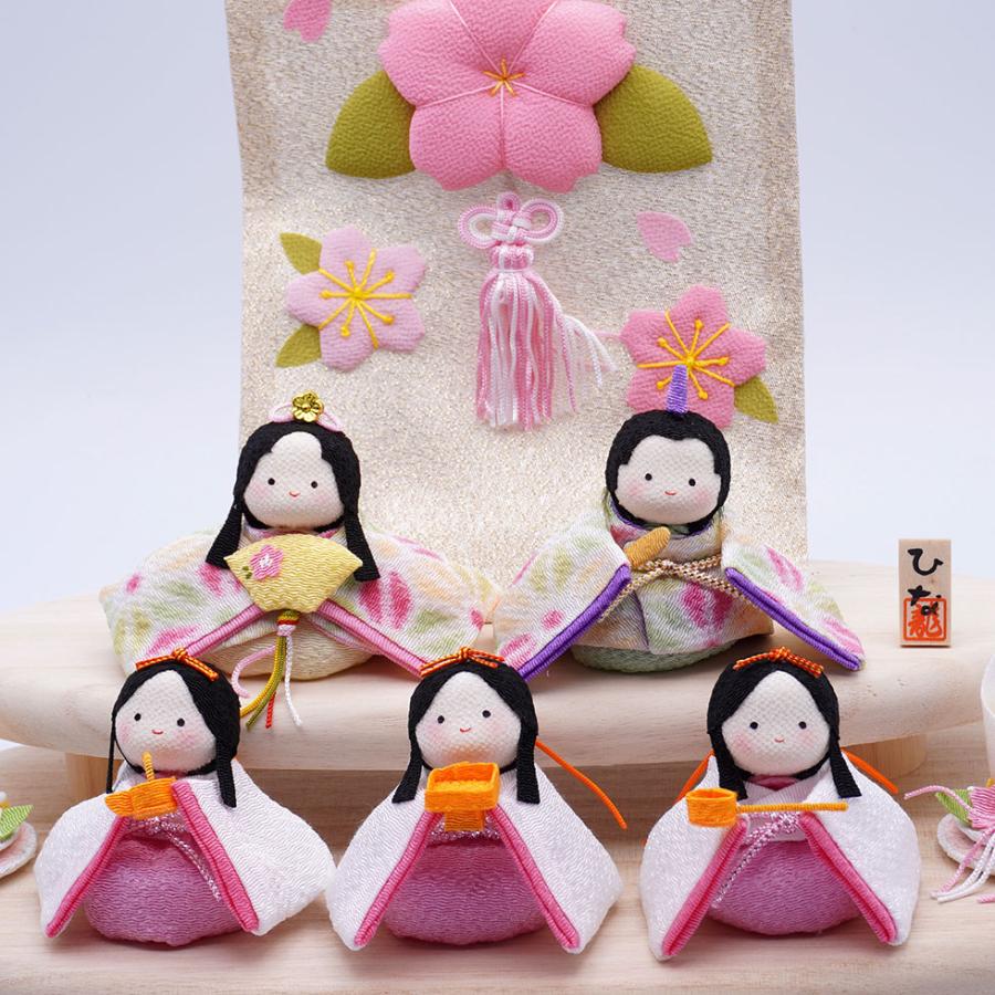 リュウコドウ（龍虎堂）ぽてりひな５人（麻の葉）木製台飾りセット　和雑貨/雛人形/ひな人形/雛祭り/お雛様/コンパクト/置物/ちりめん | リュウコドウ | 02