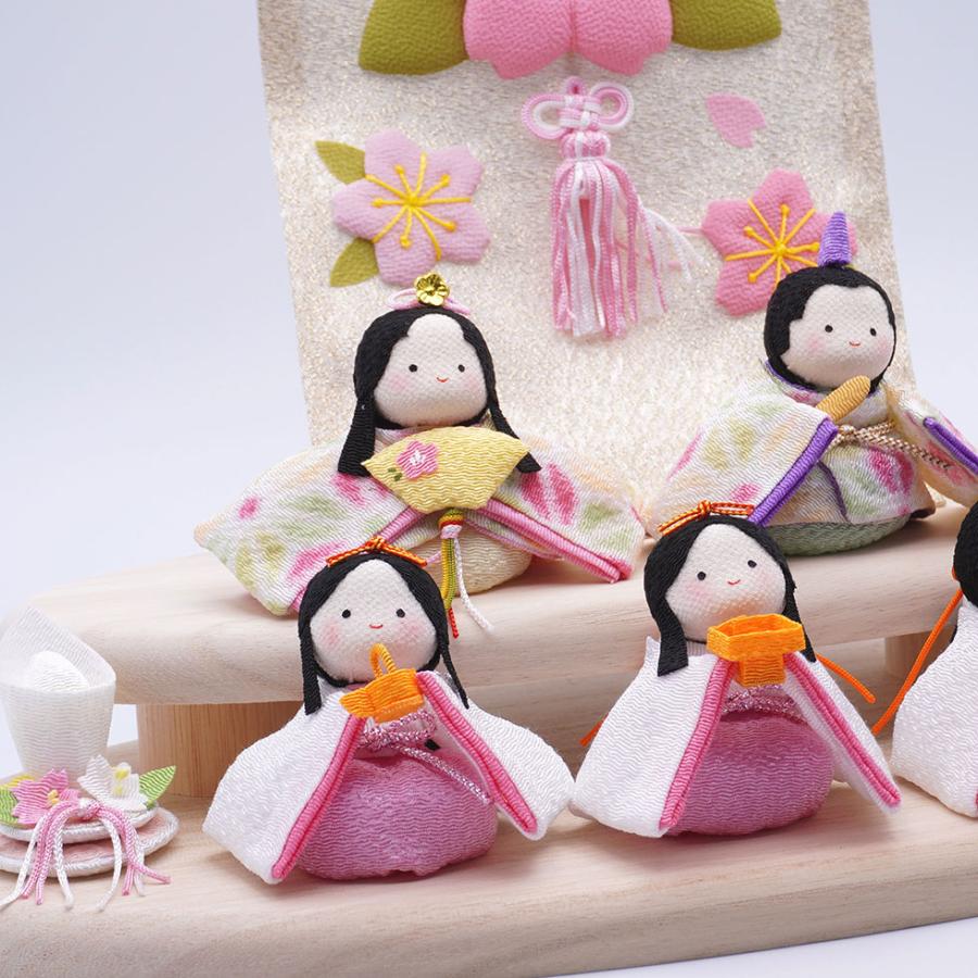 リュウコドウ（龍虎堂）ぽてりひな５人（麻の葉）木製台飾りセット　和雑貨/雛人形/ひな人形/雛祭り/お雛様/コンパクト/置物/ちりめん | リュウコドウ | 03