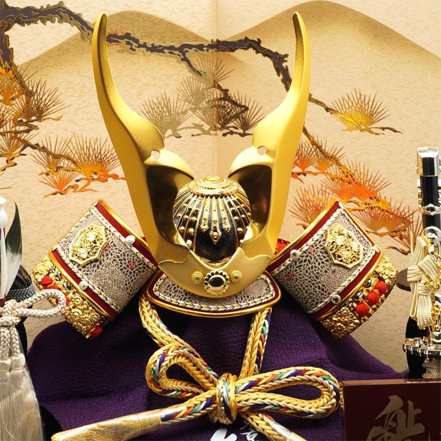 久月 久月作 8号 金小札赤糸縅ノ兜 遠山松二曲屏風収納台飾り 五月人形