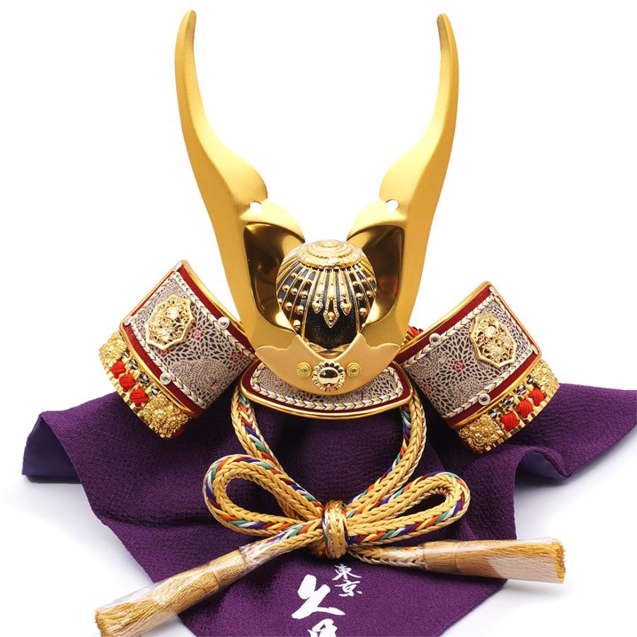 久月作 8号 金小札赤糸縅ノ兜 遠山松二曲屏風収納台飾り 五月人形/端午の節句/子供の日/男の子/コンパクト/兜 ８号/人形の久月/家紋 | 久月 | 05
