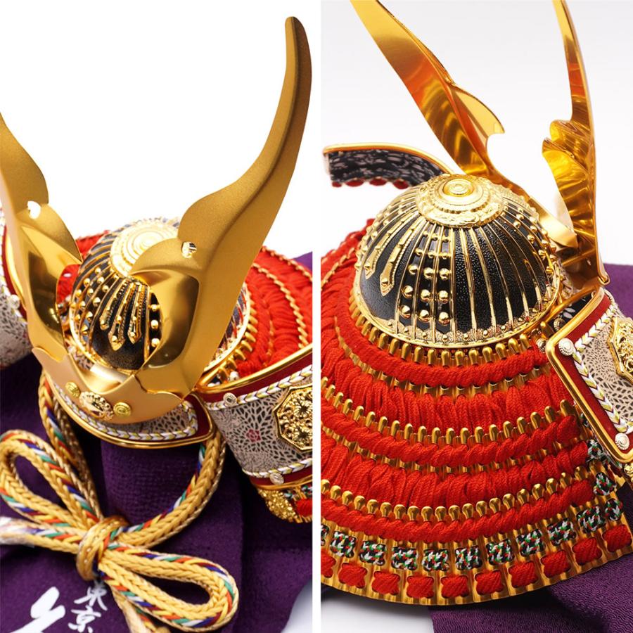 久月作 8号 金小札赤糸縅ノ兜 遠山松二曲屏風収納台飾り 五月人形/端午の節句/子供の日/男の子/コンパクト/兜 ８号/人形の久月/家紋 | 久月 | 06