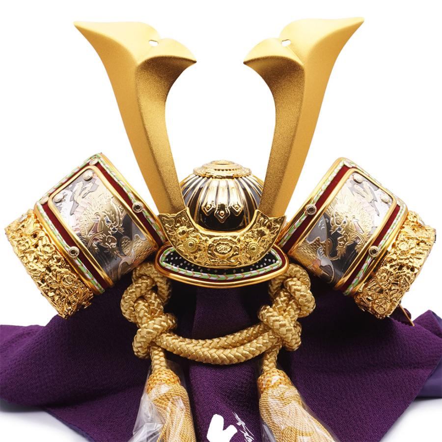 久月作 8号 金小札緋糸縅ノ彫金兜 彫金美彩龍屏風収納台飾り 五月人形/端午の節句/コンパクト/人形の久月/家紋 | 久月 | 05