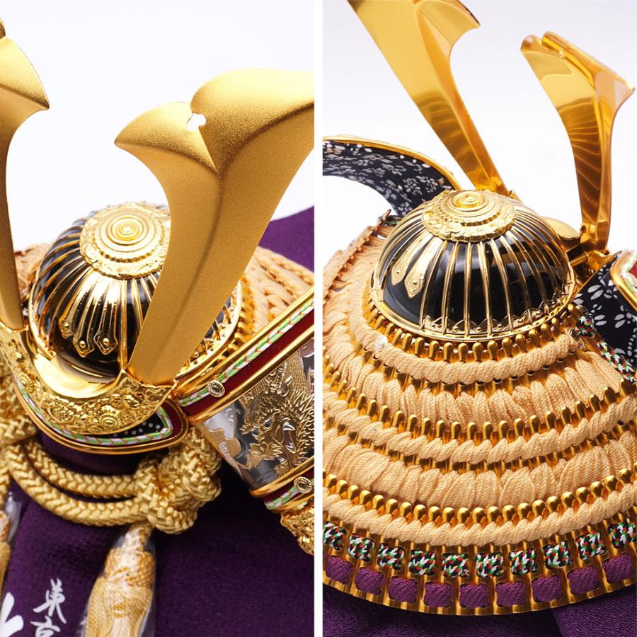 久月作 8号 金小札緋糸縅ノ彫金兜 彫金美彩龍屏風収納台飾り 五月人形/端午の節句/コンパクト/人形の久月/家紋 | 久月 | 06