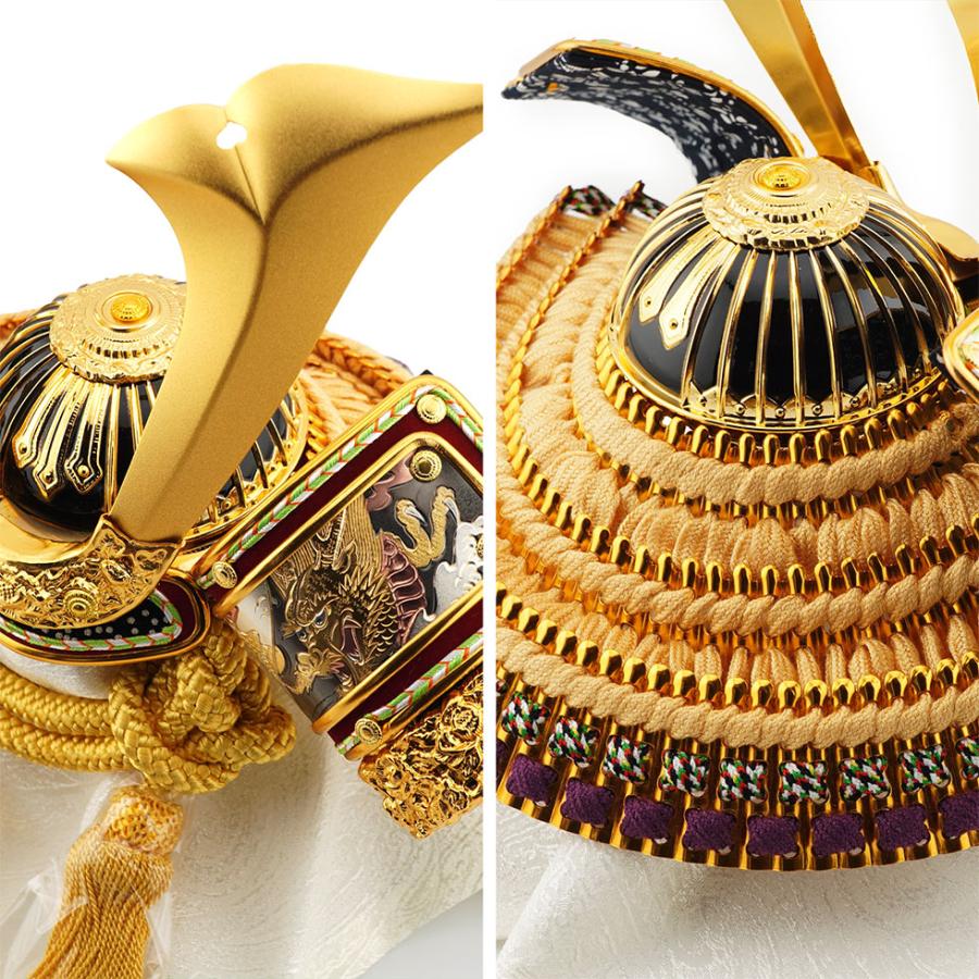 久月作 8号 金小札緋糸縅ノ彫金兜 松に月二曲屏風針桐収納台飾り 五月人形/端午の節句/子供の日/男の子/コンパクト/人形の久月/家紋 | 久月 | 07