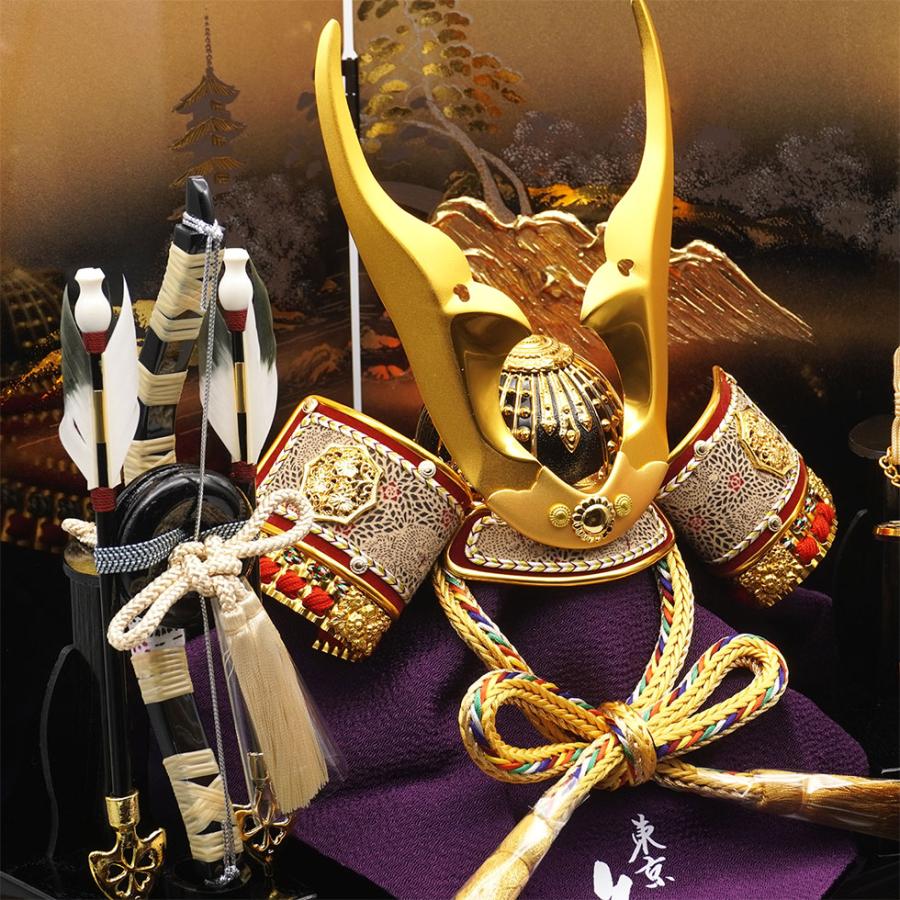久月作 8号 金小札赤糸縅ノ兜 五重塔二曲屏風収納台飾り 五月人形/端午の節句/子供の日/男の子/コンパクト/人形の久月/家紋 | 久月 | 04