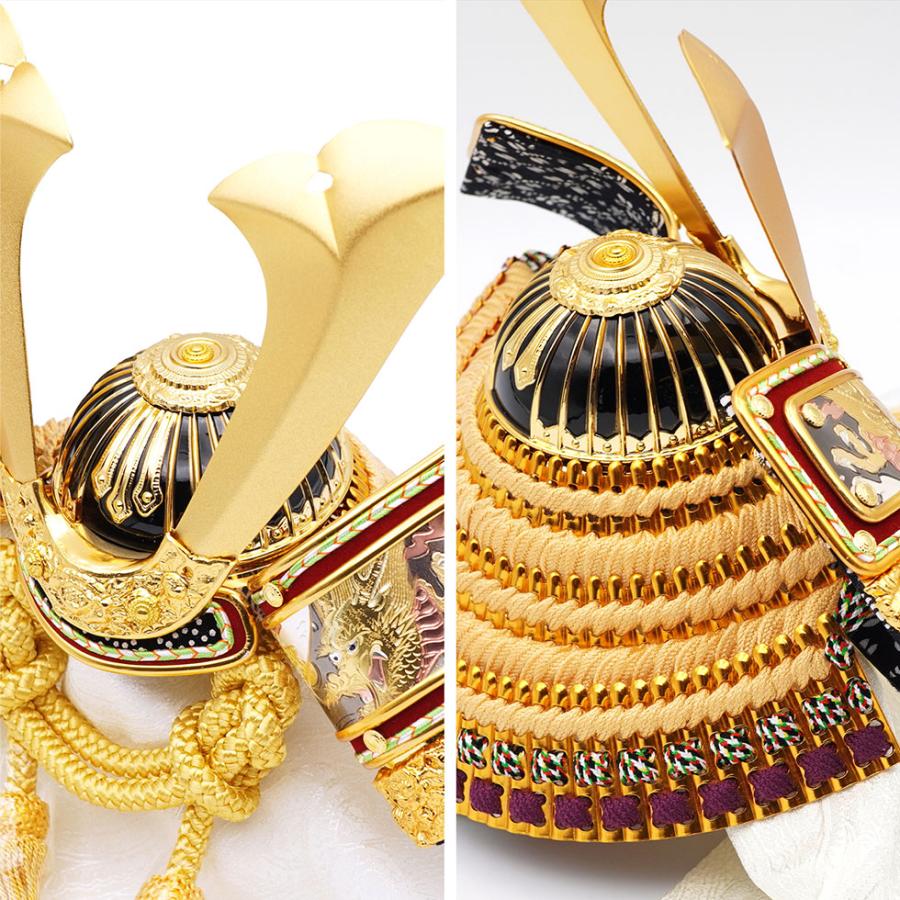 久月作 8号 金小札緋糸縅ノ彫金兜 唐草変形二曲屏風収納台飾り 五月人形/端午の節句/子供の日/男の子/コンパクト/兜 ８号/人形の久月/家紋 | 久月 | 07