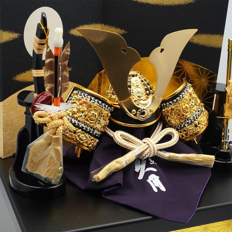 久月作 4号 緋段縅大鍬形兜 月に麻の葉二曲屏風収納台飾り 五月人形/端午の節句/子供の日/男の子/コンパクト/人形の久月 | 久月 | 05