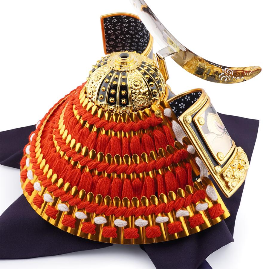 久月作 8号 朱赤糸縅伊達政宗公ノ彫金兜 五重塔二曲屏風収納台飾り 五月人形/端午の節句/子供の日/男の子/コンパクト/人形の久月/家紋 | 久月 | 07