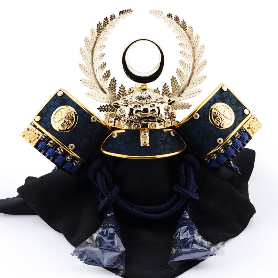 久月作 9号 紺水色段縅徳川家康公の兜 黒松屏風・モカ収納台飾り 五月人形/端午の節句/子供の日/男の子/コンパクト/人形の久月/家紋 | 久月 | 06