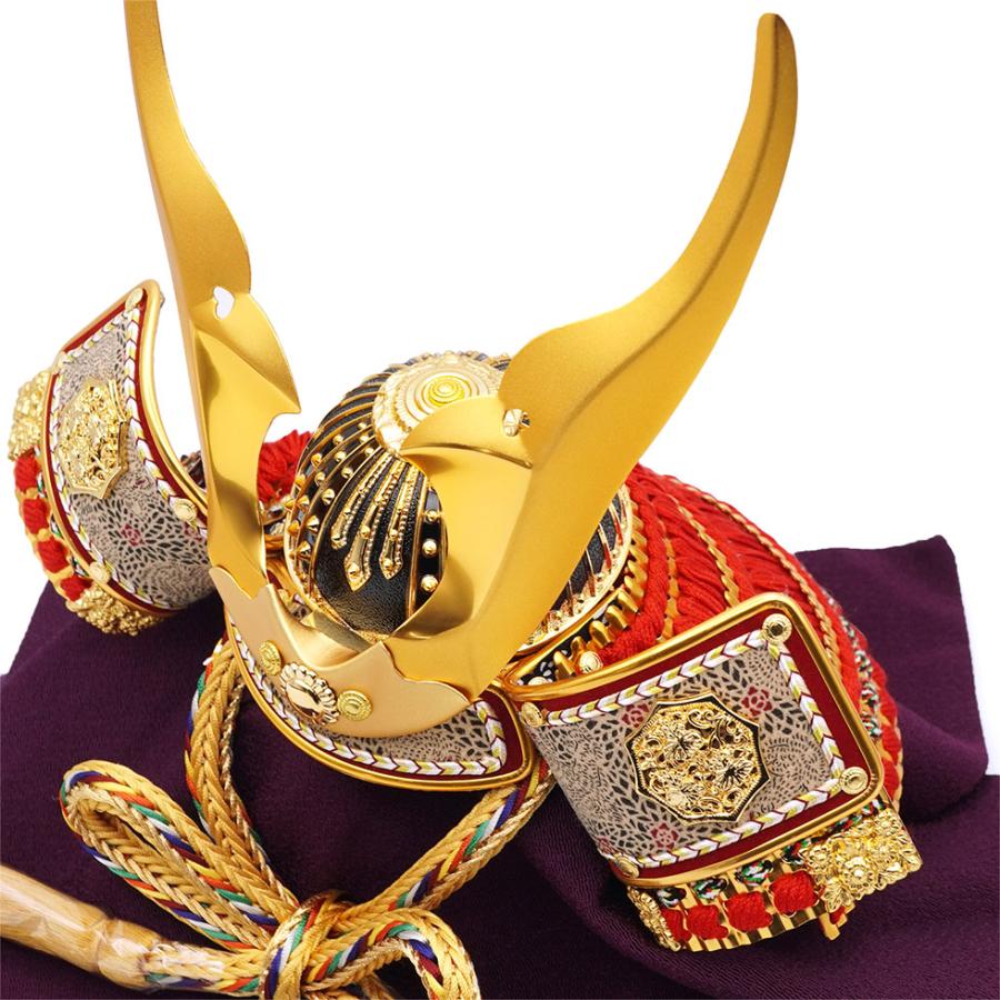 久月作 8号 金小札正絹赤糸縅貫前兜 市松柄二曲屏風平飾りセット 五月人形/端午の節句/子供の日/男の子/コンパクト/人形の久月 | 久月 | 05