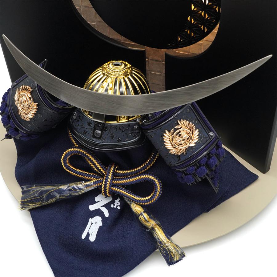 久月作 8号 黒小札紺糸縅伊達政宗公ノ兜 麻の葉LED屏風平飾りセット 五月人形/端午の節句/子供の日/男の子/コンパクト/人形の久月 | 久月 | 04