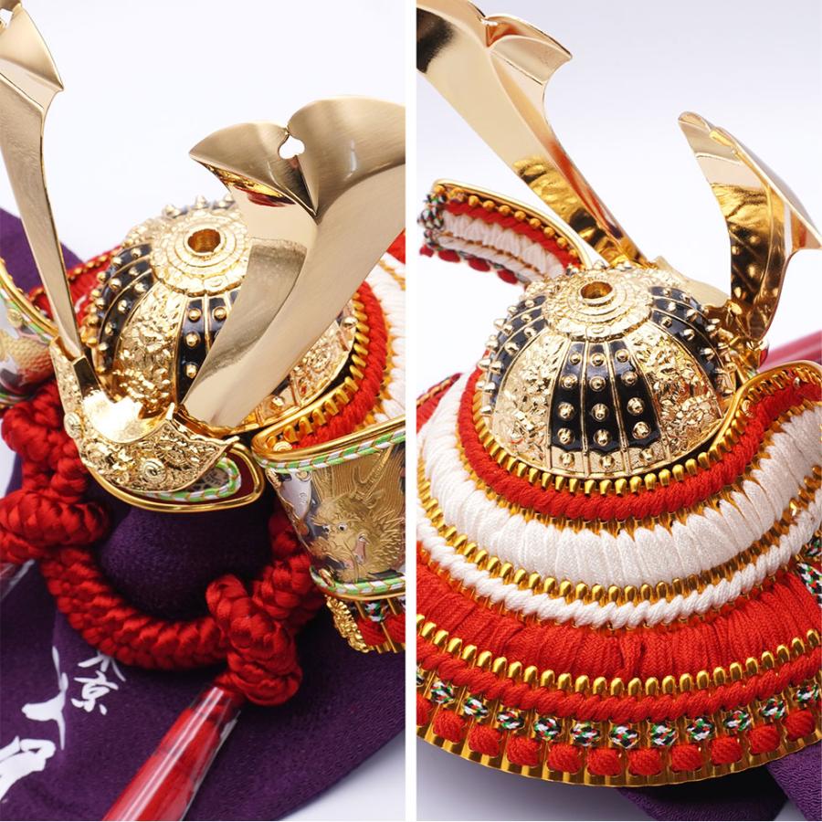 久月作 8号 正絹赤中白縅彫金兜 白銀夜桜二曲屏風平飾りセット 五月人形/端午の節句/子供の日/男の子/コンパクト/家紋/人形の久月 | 久月 | 05