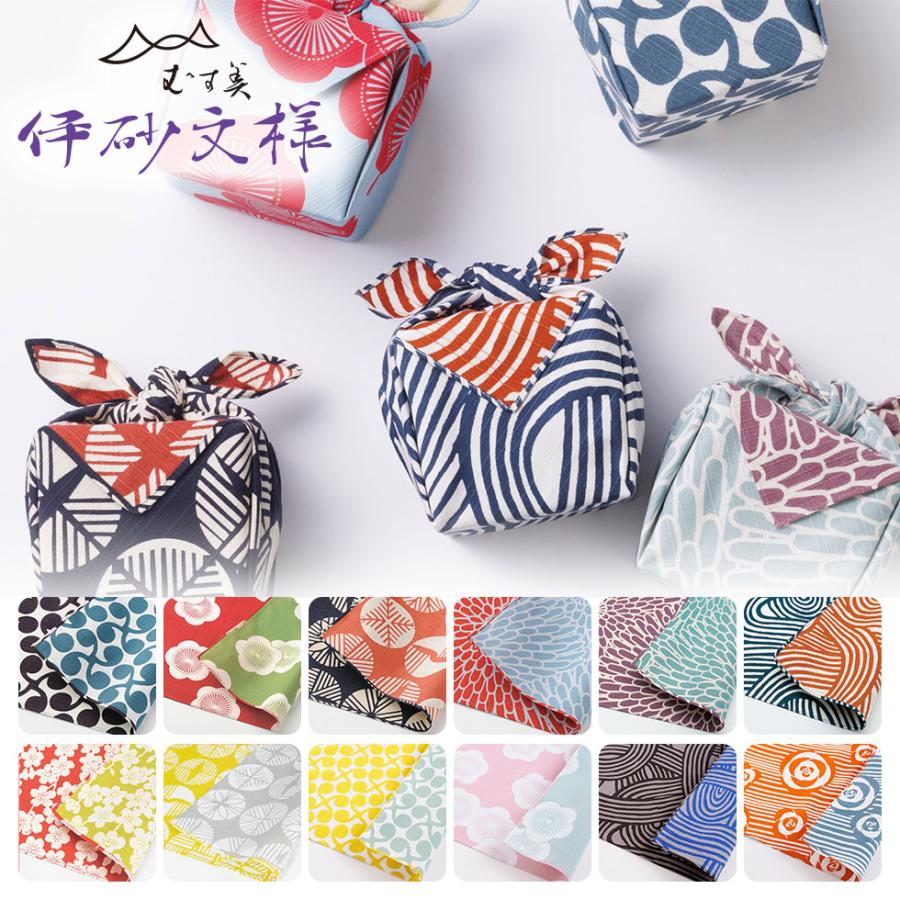 むす美 チーフ 伊砂文様 両面風呂敷 48cm　リバーシブルふろしき　京都 山田繊維 日本製 | むす美