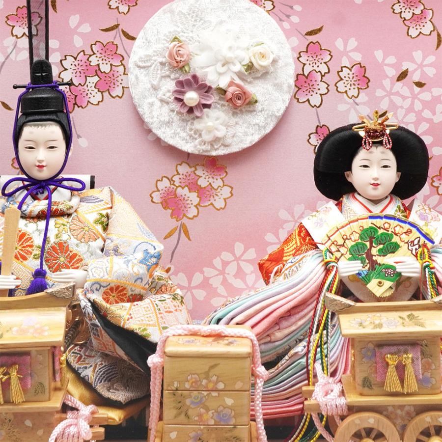 久月作 おひなさま 親王飾り 六角アクリルケース入り　木目 x ピンク系　雛人形/ひな人形/雛祭り/節句/コンパクト/女の子/人形の久月 | 久月 | 02