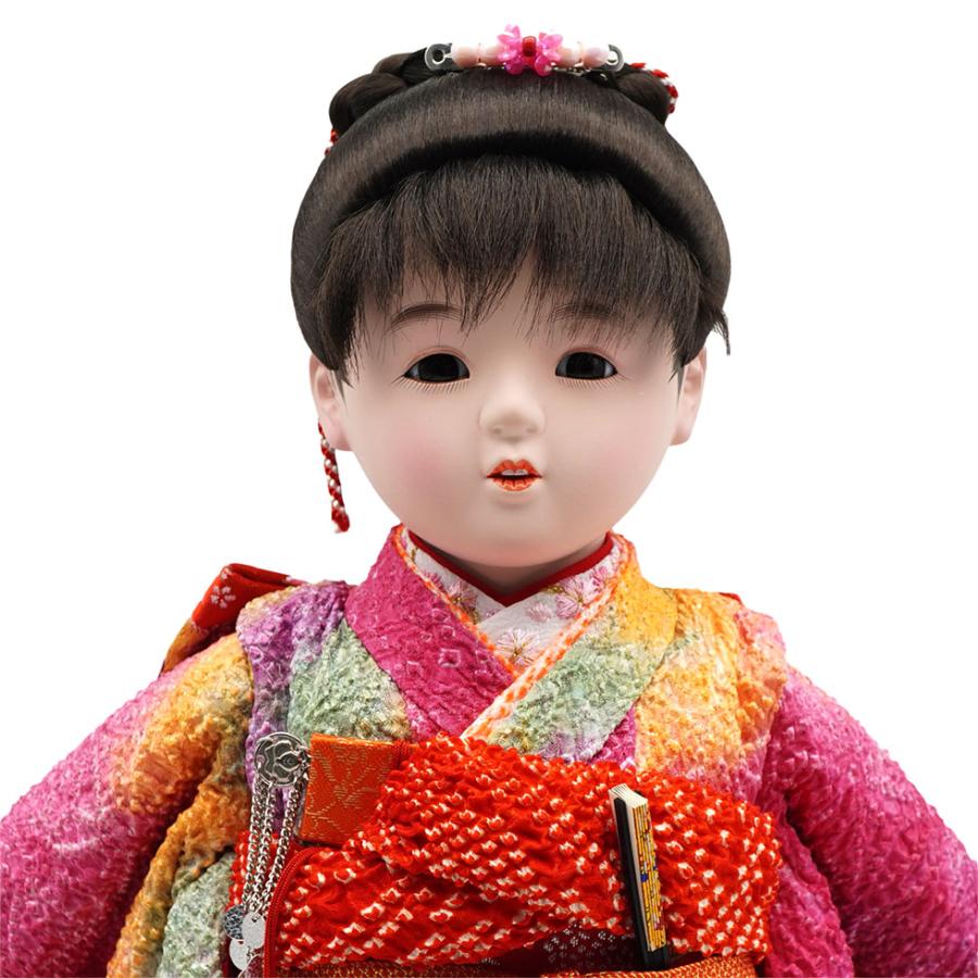 かわいいイマドキの市松人形 10号 ポニーテール 正絹 絞り 63-11