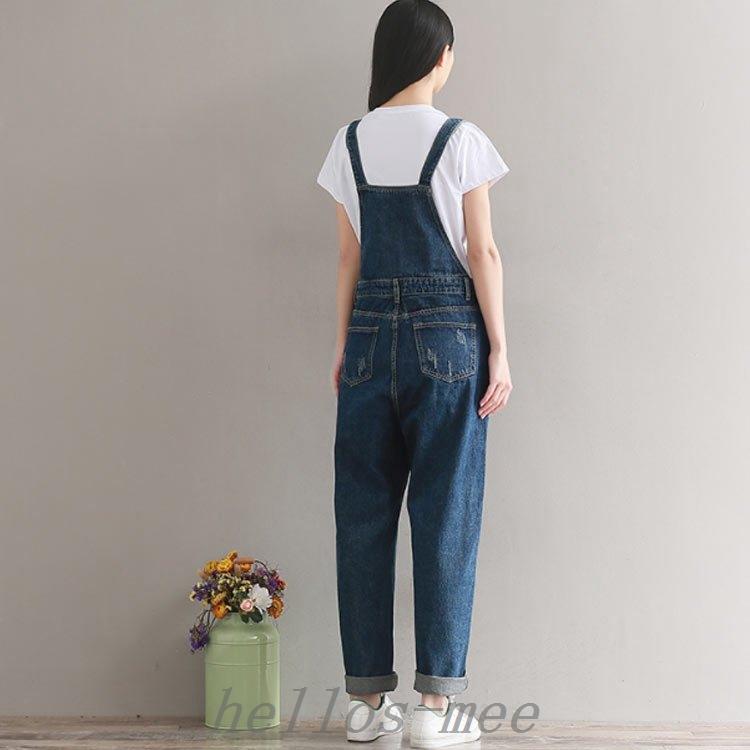 オープニング 大放出セール デニムサロペットオーバーオールレディースオールインワンサロペットミドル丈デニムパンツデニムボトムスサロペットパンツゆったりダメー ワンピース サイズ Xxl