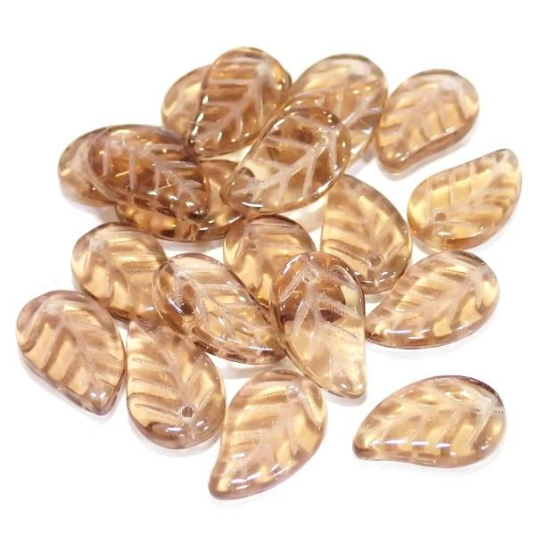 1001-CZLF　チェコ葉っぱビーズ　スモーキートパーズ　14/9mm　２０個/１パック | 