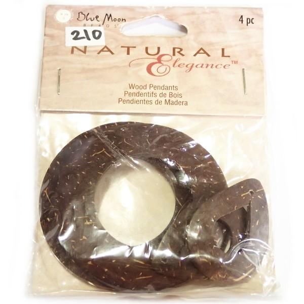 10049-《Blue Moon Beads》　ウッドペンダント　５２ｍｍ・３４ｘ２４ｍｍ　各２個　１セット | 