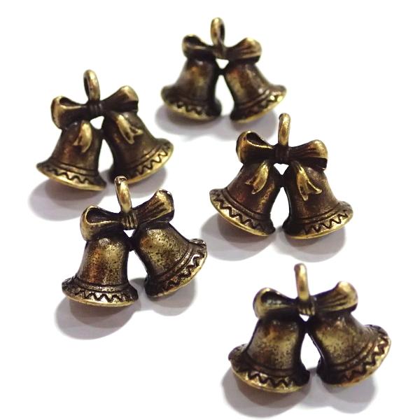 10109-【ＮＹピューター】　ベル　チャーム　真鍮古美　１７mm　５個/１セット |  | 01