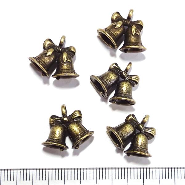 10109-【ＮＹピューター】　ベル　チャーム　真鍮古美　１７mm　５個/１セット |  | 02
