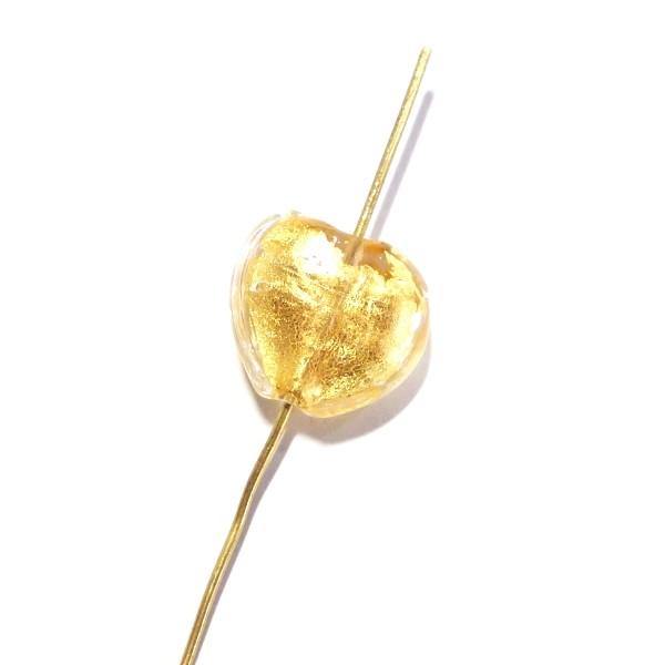 10126-『ベネチアンガラス』　ハート　クリア　ゴールド　約１３ｘ１５ｘ６mm　１個 | 