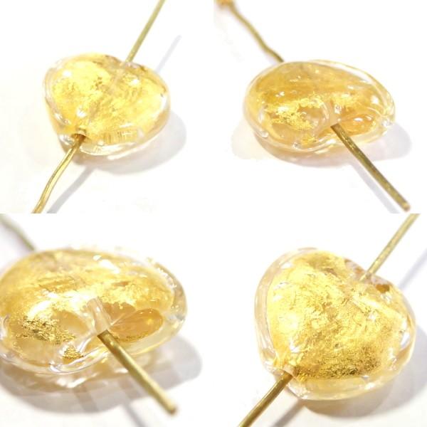 10126-『ベネチアンガラス』　ハート　クリア　ゴールド　約１３ｘ１５ｘ６mm　１個 |  | 01