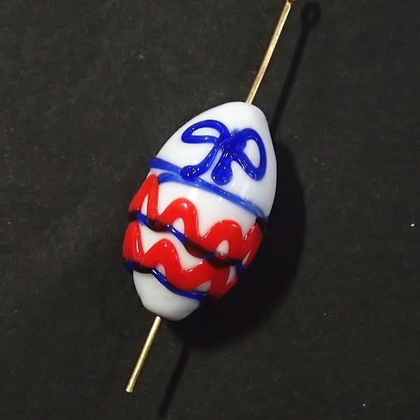 10130-『ベネチアンガラス』　オーバル　リボン　ホワイト　約１５ｘ２５mm　１個 | 