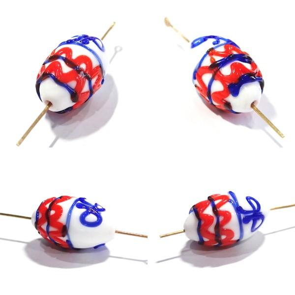 10130-『ベネチアンガラス』　オーバル　リボン　ホワイト　約１５ｘ２５mm　１個 |  | 02