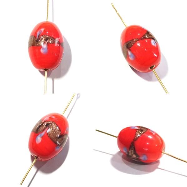 10131-『ベネチアンガラス』　オーバル　アベンチュリン　レッド　約１５ｘ２１mm　１個 |  | 01