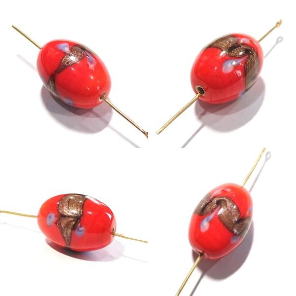 10131-『ベネチアンガラス』　オーバル　アベンチュリン　レッド　約１５ｘ２１mm　１個 |  | 02