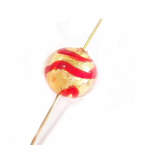 10139-『ベネチアンガラス』　ラウンド　ゴールド　レッドライン　約１３ｍｍ　１個 | 