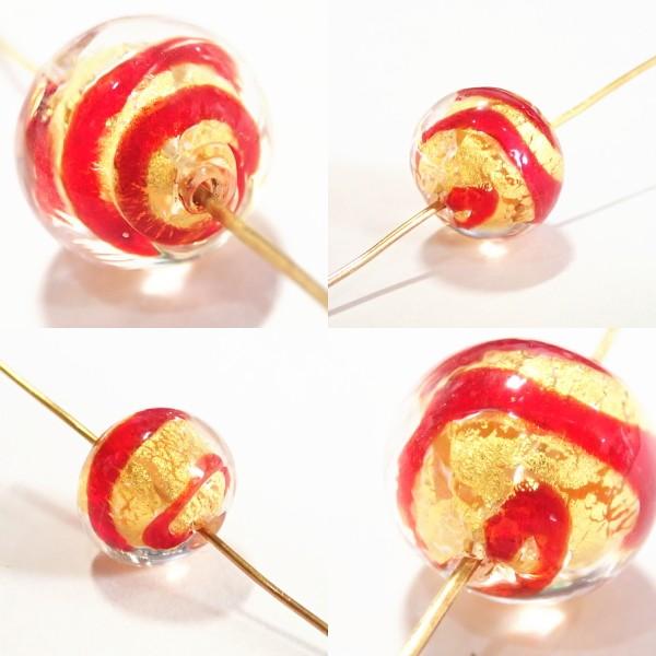 10139-『ベネチアンガラス』　ラウンド　ゴールド　レッドライン　約１３ｍｍ　１個 |  | 01