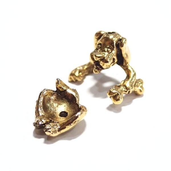 10151-《メタルチャーム・パーツ》　アニマルビーズキャップ　イヌ　金色　約１９x１５mm（全長）５セット/１パック | 