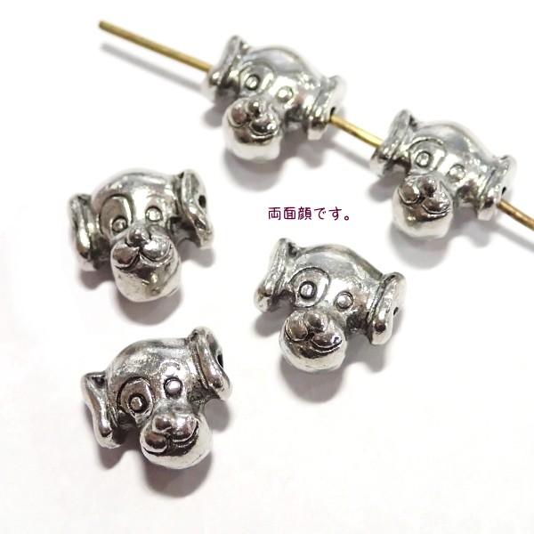 10153-《メタルチャーム・パーツ》　ビーズ　イヌ　銀色　１０ｘ１０ｘ７ｍｍ　５個/１セット | 