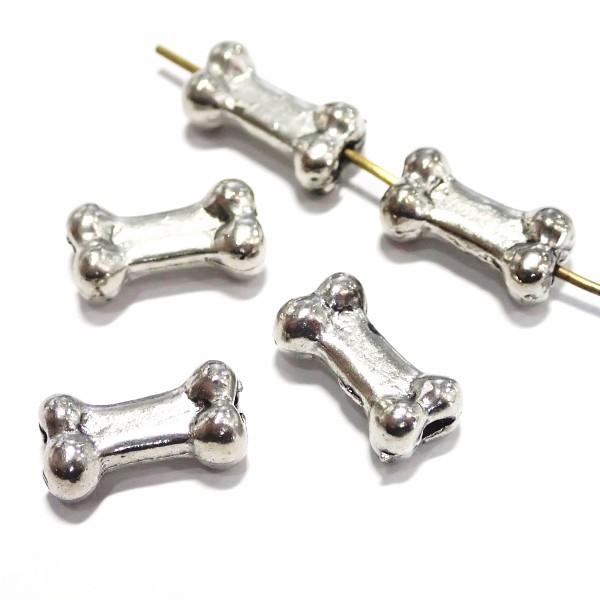 10154-《メタルチャーム・パーツ》　ビーズ　骨　銀色　１３ｘ７ｘ５ｍｍ　５個/１セット | 