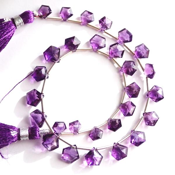 10214-《天然石　1連売り》アメジスト　カット五角形　平均６~８ｍｍ　２８個／１本 | 