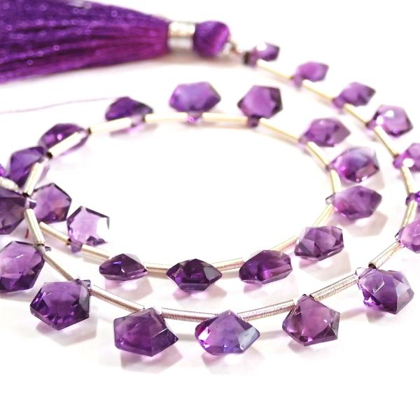 10214-《天然石　1連売り》アメジスト　カット五角形　平均６~８ｍｍ　２８個／１本 |  | 02