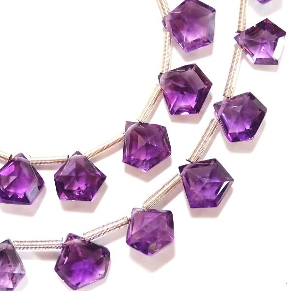 10214-《天然石　1連売り》アメジスト　カット五角形　平均６~８ｍｍ　２８個／１本 |  | 04