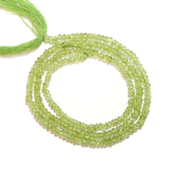 10220-《天然石　1連売り》ペリドット　カットロンデル　約３ｍｍ　約３５ｃｍ／１本 | 
