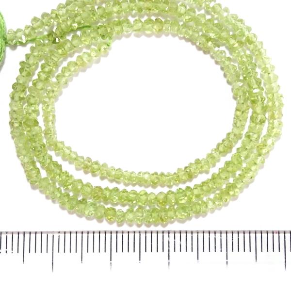 10220-《天然石　1連売り》ペリドット　カットロンデル　約３ｍｍ　約３５ｃｍ／１本 |  | 01